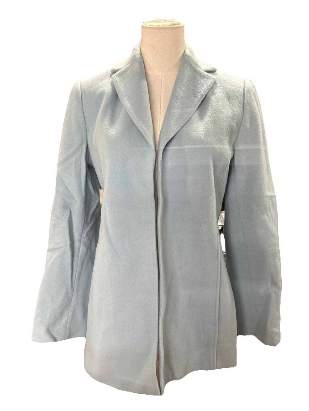 Dialogue Women’s Blazer Jacket Size 6 Light Blue Open Front Wool Blend